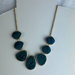 Esthephan & C.O Druzy Blue Glass Necklace Gold Tone  NWOT